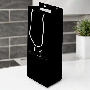 Bolsa Para Vino Monograma moderno minimalista en blanco y negro