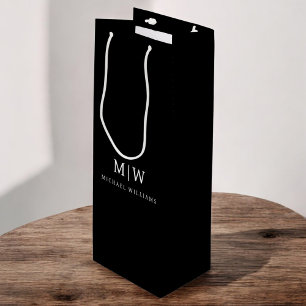 Bolsa Para Vino Monograma moderno Minimalista negro y blanco