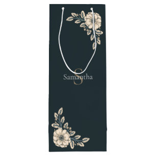 Bolsa Para Vino Monograma Oxford Blue Gold Flores elegantes