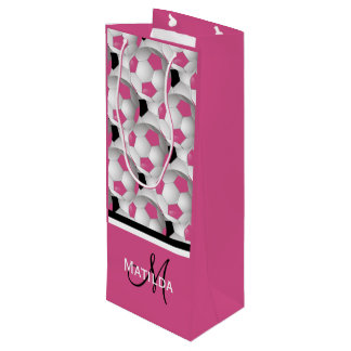 Bolsa Para Vino Monograma Patrón negro rosado de bola de fútbol
