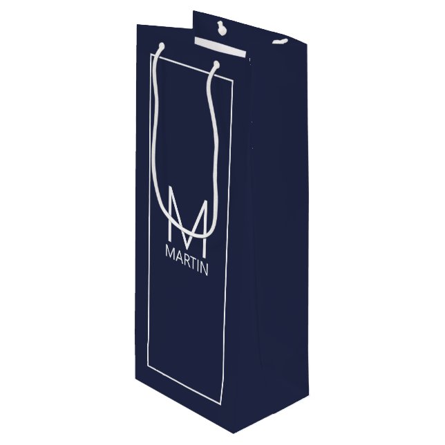 Bolsa Para Vino Monograma personalizado moderno y carta regalo de  (Angulo Anverso)