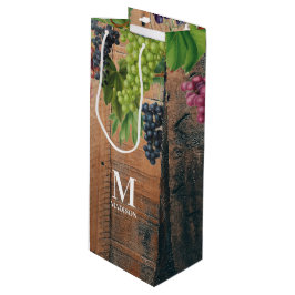 Bolsa Para Vino Monograma Rústico de viña y uvas