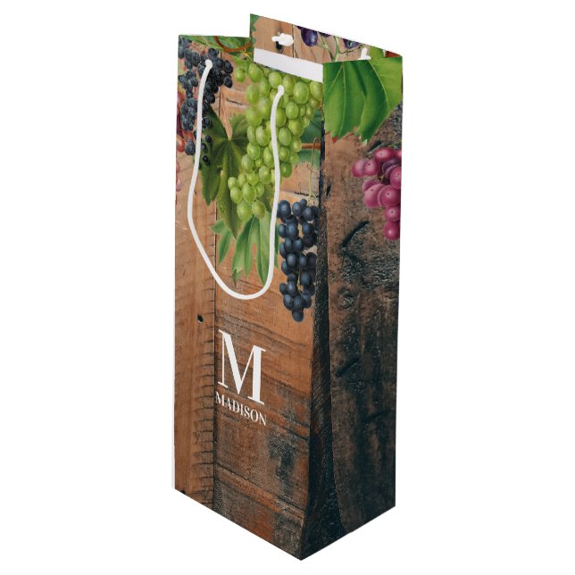 Bolsa Para Vino Monograma Rústico de viña y uvas (Angulo Anverso)