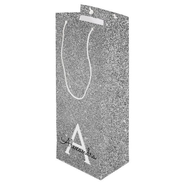 Bolsa Para Vino Monograma Silver 25th Birthday Purpurina & Sparkle (Angulo reverso)
