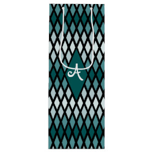 Bolsa Para Vino Monograma verde azulado de diamante