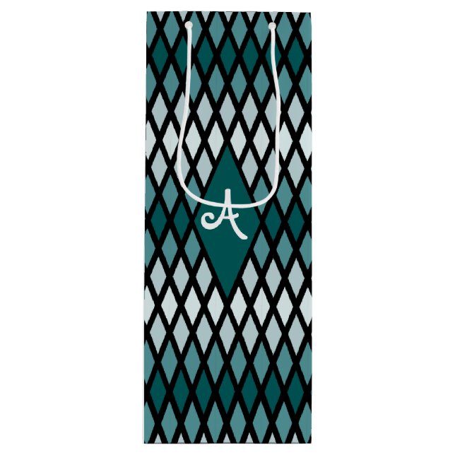 Bolsa Para Vino Monograma verde azulado de diamante (Anverso)