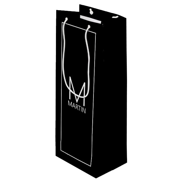 Bolsa Para Vino Monograma y nombre personalizados modernos (Angulo Anverso)