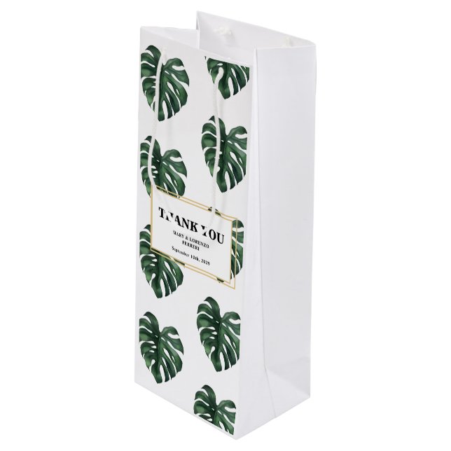 Bolsa Para Vino Monstera Thank you Wedding  (Angulo Anverso)