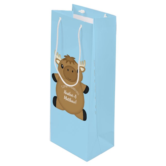 Bolsa Para Vino Moose Baby Shower Blue Boy (Angulo Anverso)
