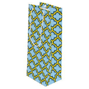 Bolsa Para Vino Mosaico azul y amarillo, Entramado, Quatrefoil