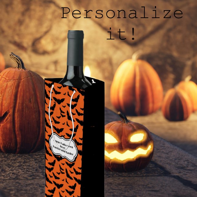 Bolsa Para Vino Murciélagos de Halloween Naranjas y negros persona (Personalize these wine bags for 
extra special Halloween gifts.)