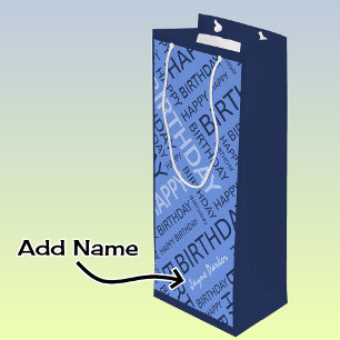 Bolsa Para Vino Nacimiento tipografía azul añadir nombre