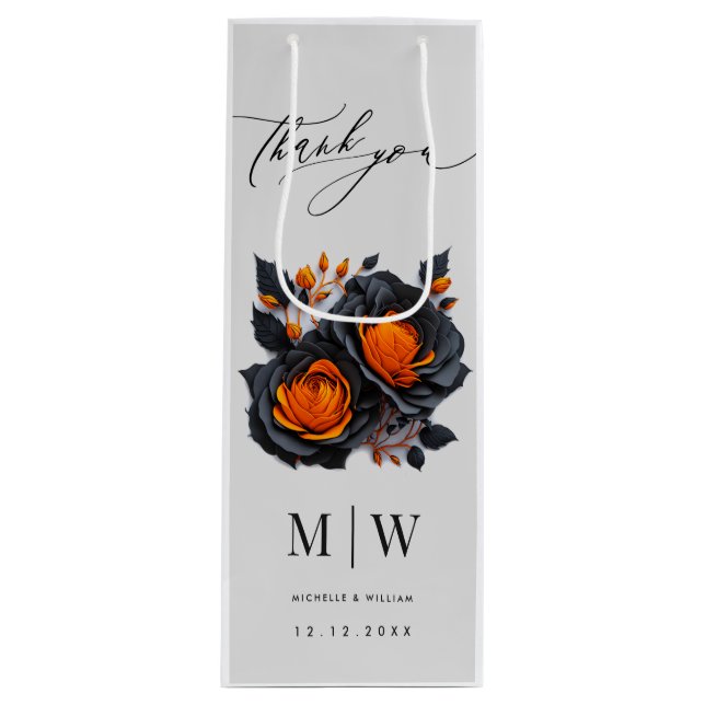 Bolsa Para Vino Naranja negro Rosas Boda gótico (Anverso)