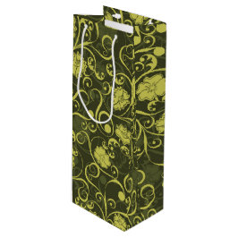 Bolsa Para Vino Naturaleza negra y verde Patrón floral ilustrado