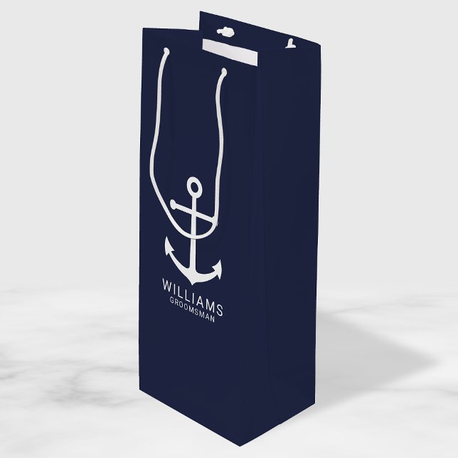 Bolsa Para Vino Nautical Navy Blue Anchor Personalizado Groomsmen (Subido por el creador)