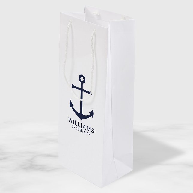 Bolsa Para Vino Nautical Navy Blue Anchor Personalizado Groomsmen (Subido por el creador)