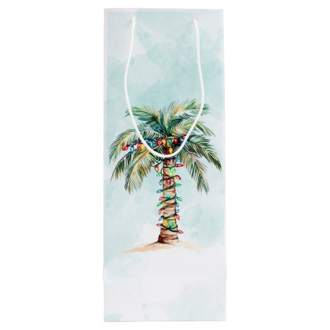 Bolsa Para Vino Navidad Simple de Playa con Palmeras (Reverso)