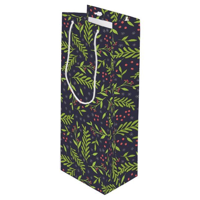 Bolsa Para Vino Navidades Cypress Snowflakes Berries Flores rojas (Angulo Anverso)