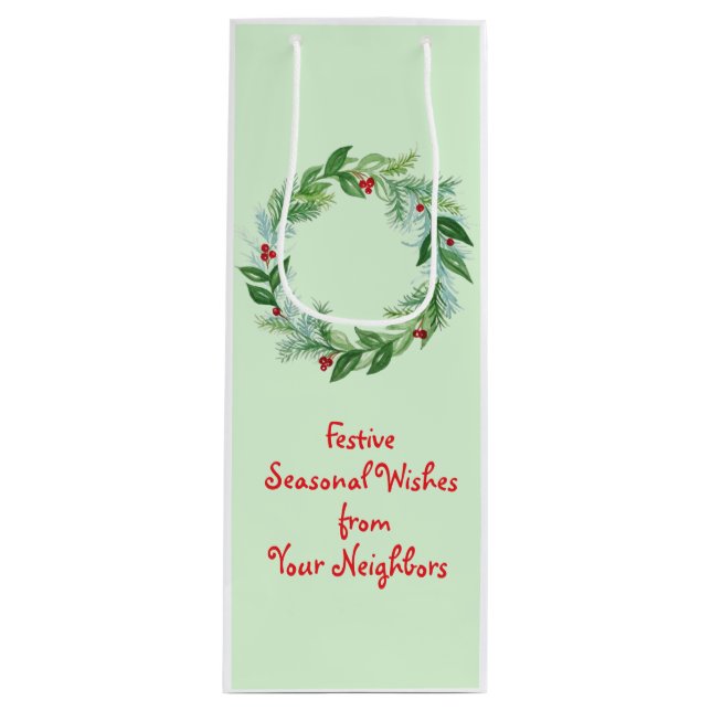 Bolsa Para Vino Navidades de acuarela pintados a mano (Anverso)