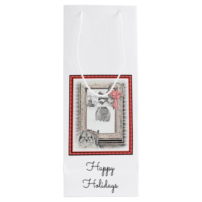 Bolsa Para Vino Navidades de Keeshond Ventana de Invierno Pintura  (Reverso)