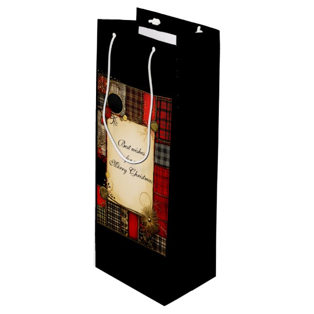 Bolsa Para Vino Navidades de oro negro rojo saludando (Angulo Anverso)