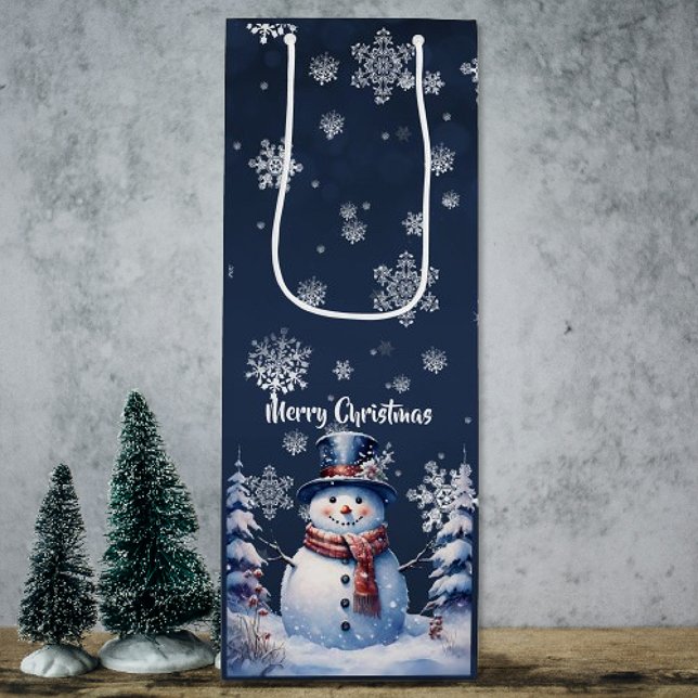 Bolsa Para Vino Navidades de Winter Forest Snowman (Winter Forest Snowman Christmas Wine Gift Bag)