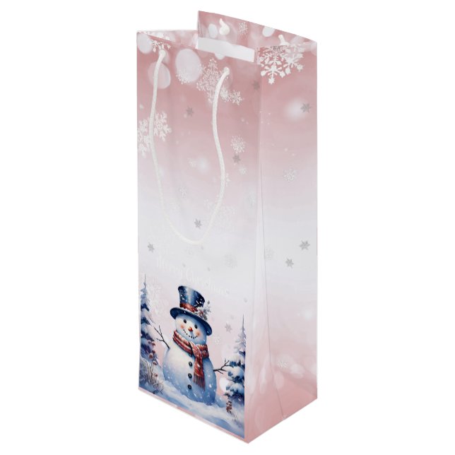 Bolsa Para Vino Navidades de Winter Forest Snowman | Rosa (Angulo reverso)