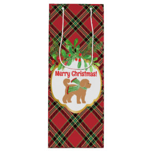 Bolsa Para Vino Navidades Doodle Dog Red Plaid Personalizado