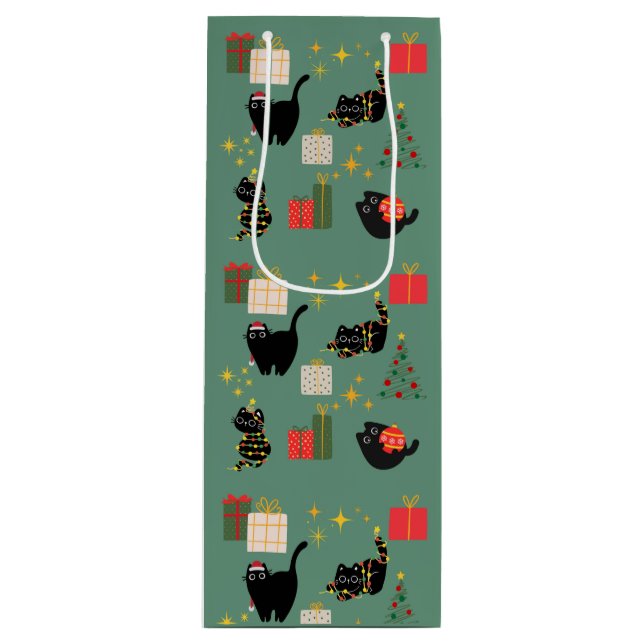 Bolsa Para Vino Navidades Gatos Negros (Anverso)