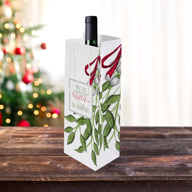 Bolsa Para Vino Navidades Holiday Merry Mistletoe Cute Whimsical (Christmas merry mistletoe holiday wine gift bag)
