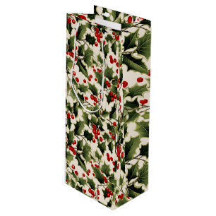 Bolsa Para Vino Navidades Holly Berries a la luz