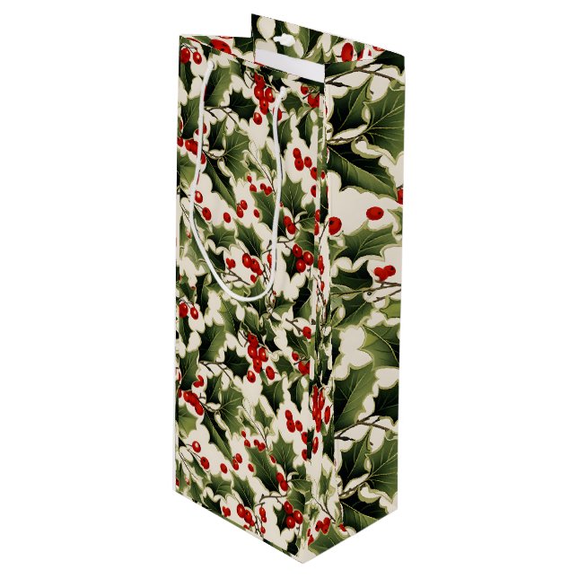 Bolsa Para Vino Navidades Holly Berries a la luz (Angulo Anverso)