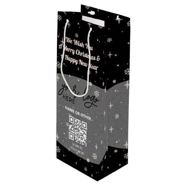 Bolsa Para Vino Navidades negros Logotipo comercial Código QR Snow (Angulo Anverso)