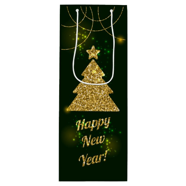 Bolsa Para Vino Navidades Purpurina de vacaciones verdes (Anverso)