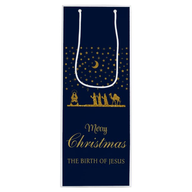 Bolsa Para Vino Navidades religiosos, nacimiento de Jesús, tres re (Anverso)