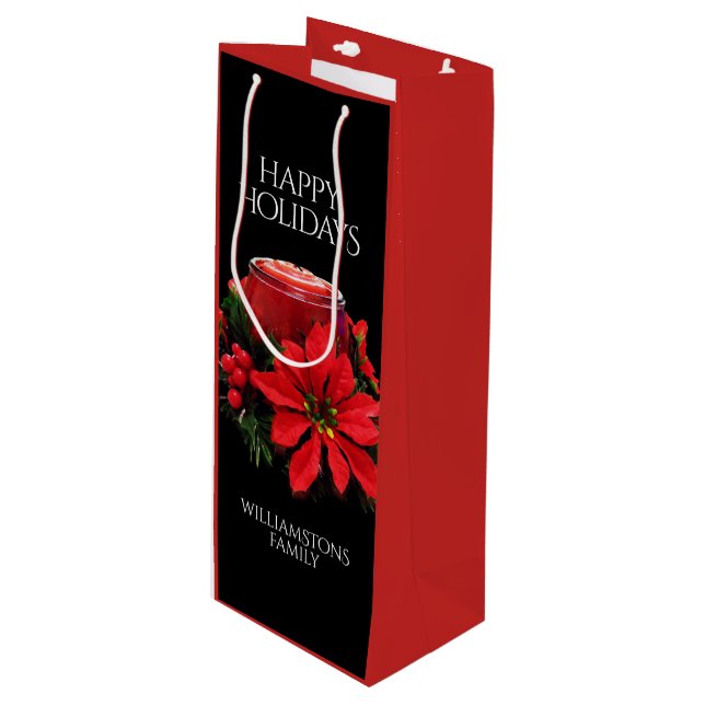Bolsa Para Vino Navidades rojos festivos Candle Holly Poinsettias (Angulo Anverso)
