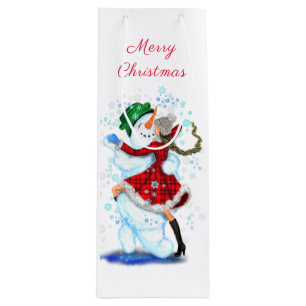 Bolsa Para Vino Navidades Snowman y Chica bailando bolso de regalo