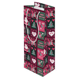 Bolsa Para Vino Navidades Tema Morado y Feliz Navidad Rosa