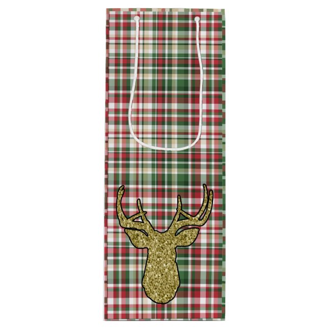 Bolsa Para Vino Navidades XMAS Plaid Tartan Gold Deer Buck Bag (Anverso)