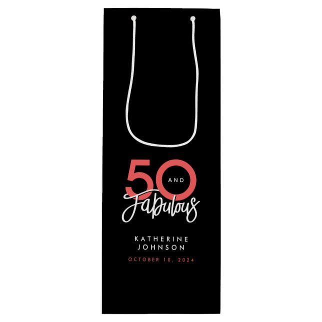 Bolsa Para Vino Negro 50 y Fabuloso Elegante 50 cumpleaños (Anverso)