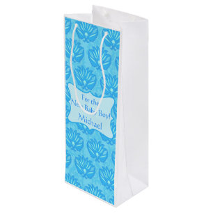 Bolsa Para Vino Nombre azul del bebé del damasco personalizado