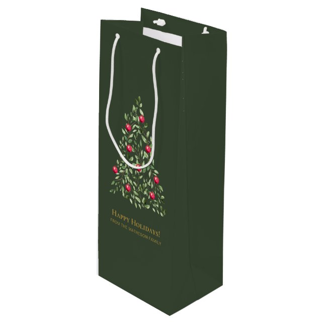 Bolsa Para Vino Nombre de familia del árbol de navidad de acuarela (Angulo Anverso)
