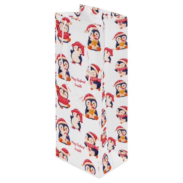 Bolsa Para Vino Nombre del pingüino navidades (Angulo reverso)