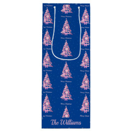 Bolsa Para Vino Nombre personalizado del árbol de Navidad rosa mod