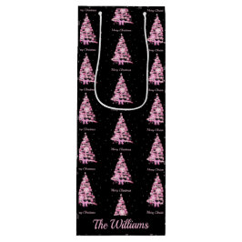 Bolsa Para Vino Nombre personalizado del árbol de Navidad rosado m