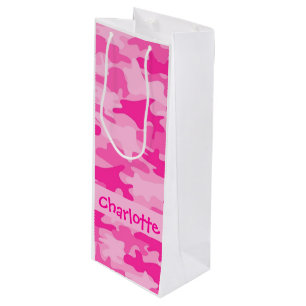 Bolsa Para Vino Nombre rosado fucsia del camuflaje personalizado