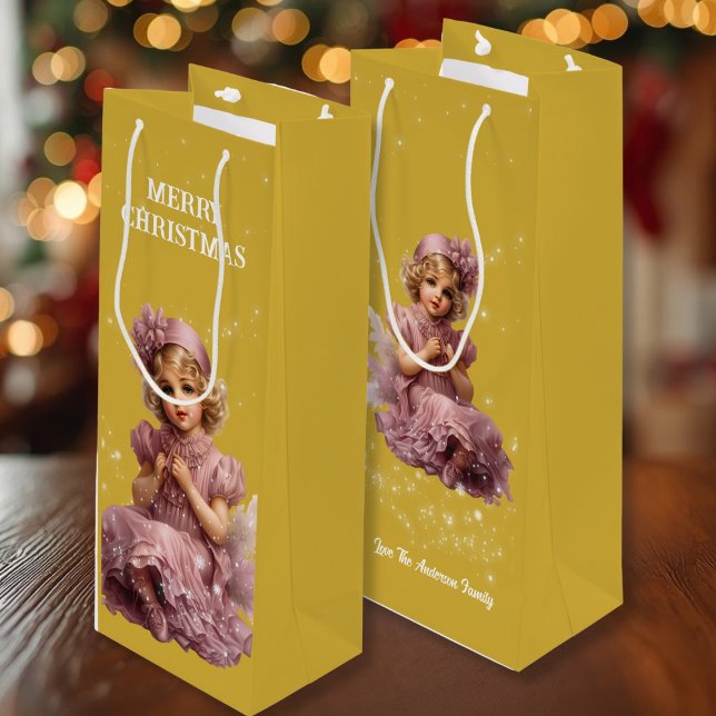 Bolsa Para Vino Nostálgica Feliz Navidad en rosa helado (Subido por el creador)