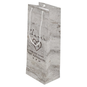 Bolsa Para Vino Novias talladas Boda de Birch Rústico Saludo