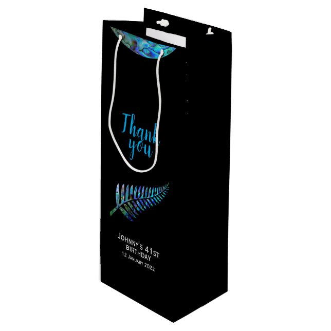 BOLSA PARA VINO NUEVA ZELANDIA PERSONALIZADA KIWI PAUA FERN (Angulo Anverso)