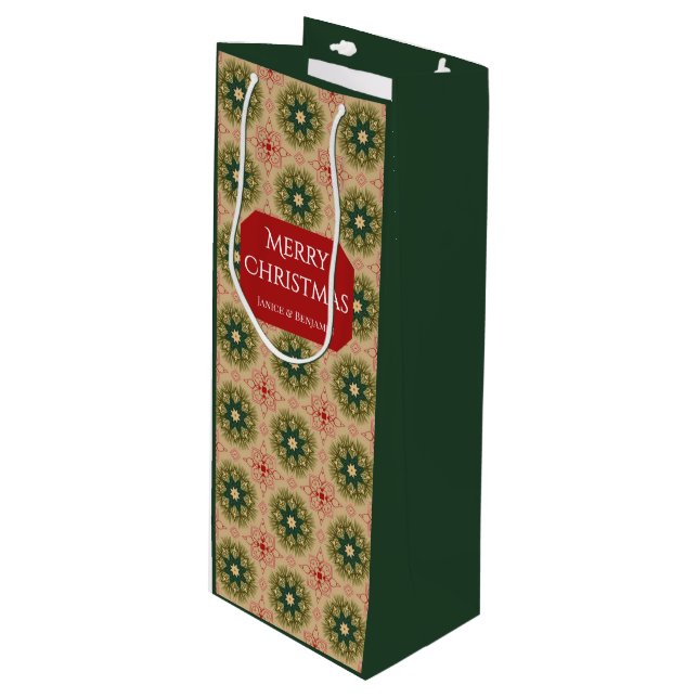 Bolsa Para Vino Old-fashioned Green Pine Red Lace Christmas  (Angulo Anverso)